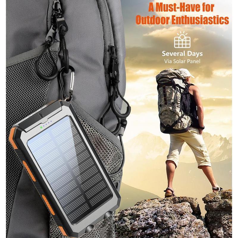 8000mAh Portable Solar Power Bank Waterproof with Dual USB & LED Light