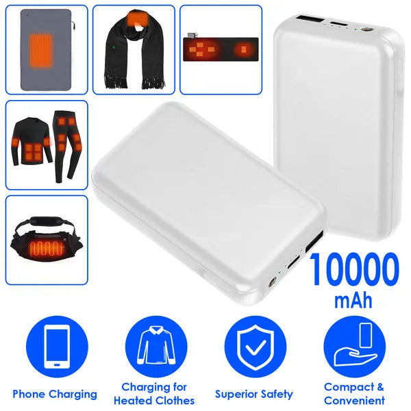 10000mAh Portable Power Bank for Heated Jackets & Blankets with USB-C